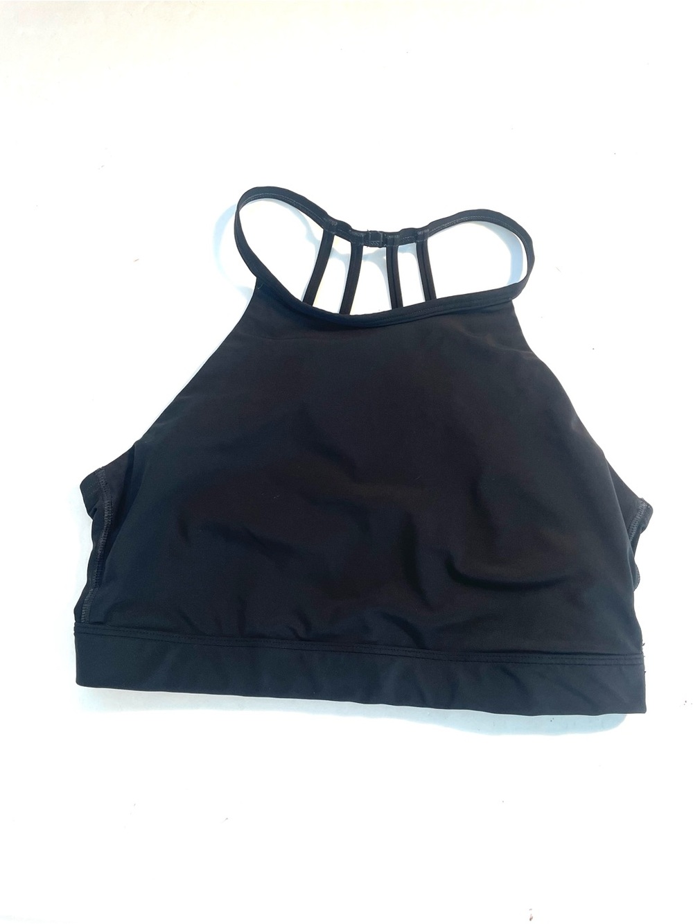 High-Neck Black Strappy Back Sports Bra